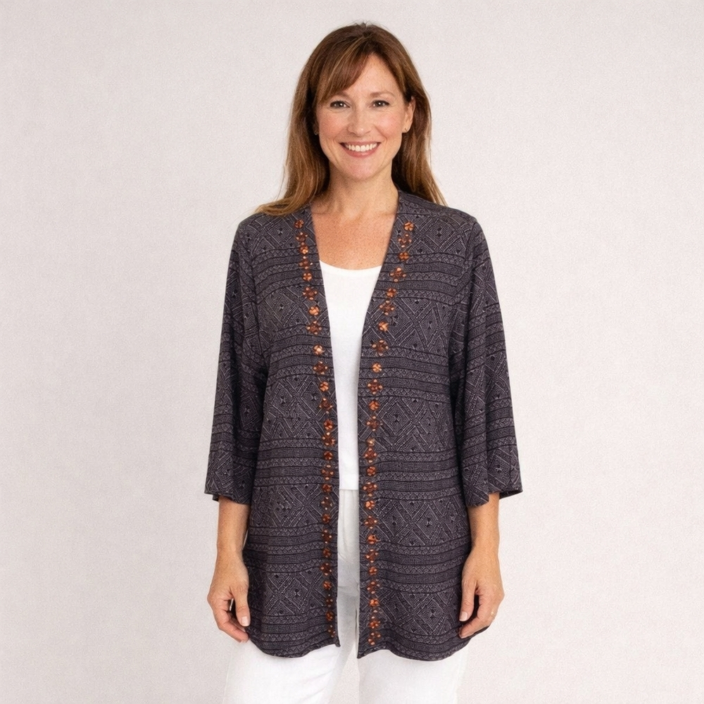 Soft Surroundings Beatrice Southwestern Lagenlook Embellished Topper Coat Sz XL